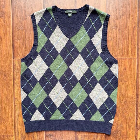 J Crew 100% Lambs Wools Mens‎ Argyle Sweater Vest Sz L Academia Preppy Classic - Picture 3 of 15